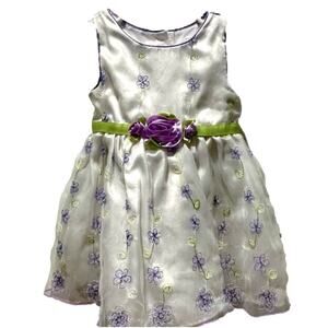 Youngland Girl's White Floral Dress Purple Flowers Size 2T